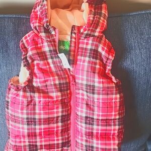 Dip Hot Pink and Black Plaid Hooded Vest